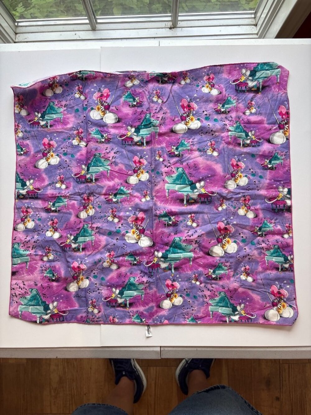 Vintage Diddl Mouse Cotton Handkerchief With Purple Music & Piano Print